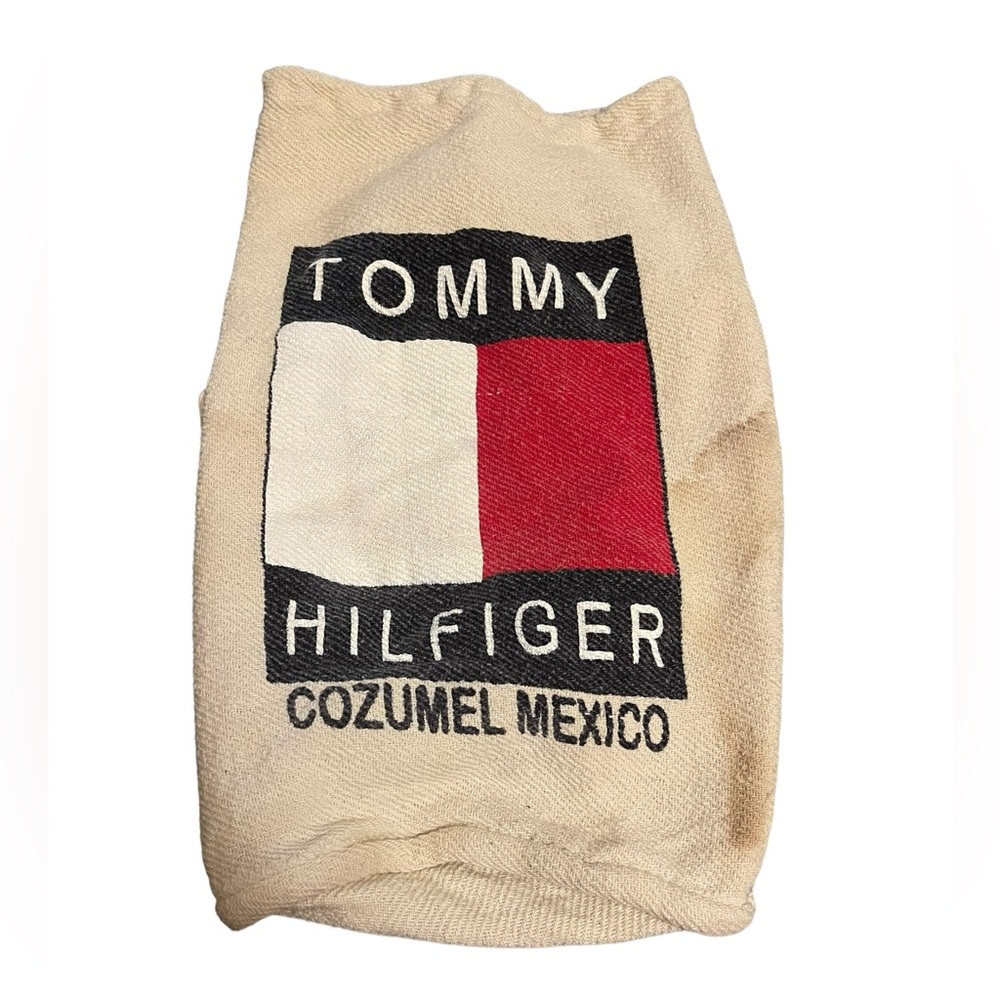 Vintage 90s Tommy Hilfiger Cozumel Mexico Canvas Drawstring Bag Rare Flag Logo